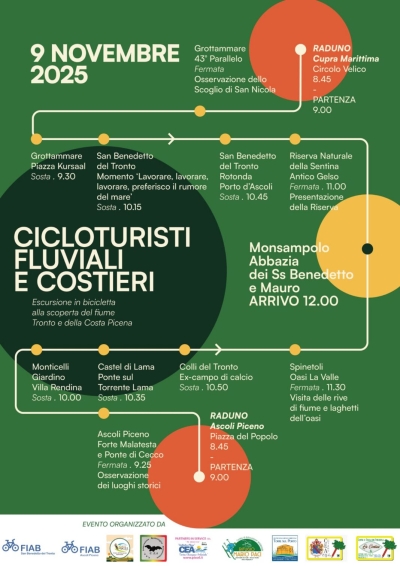 Domenica 9 novembre la pedalata lungo la costa e il Tronto