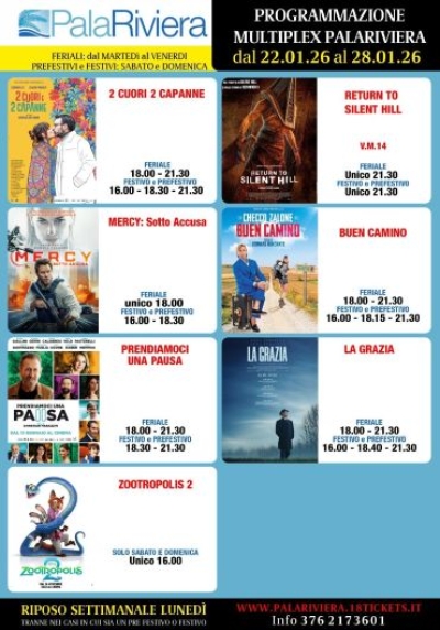 Programmazione Multiplex Palariviera dal 22 al 28 gennaio 2026