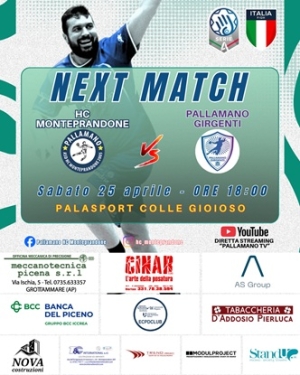 Serie A Silver: HC Monteprandone &ndash; Pallamano Girgenti, ultima in casa e penultima di campionato