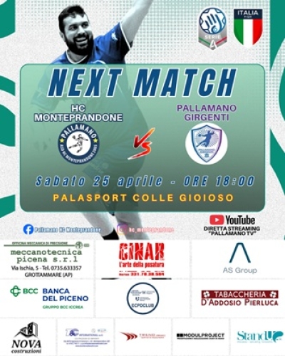 Serie A Silver: HC Monteprandone – Pallamano Girgenti, ultima in casa e penultima di campionato