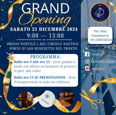 Sabato 21 dicembre inaugurazione della barca a vela Vitalyca