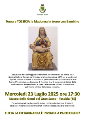 Torna a Tossicia la Madonna in trono con Bambino