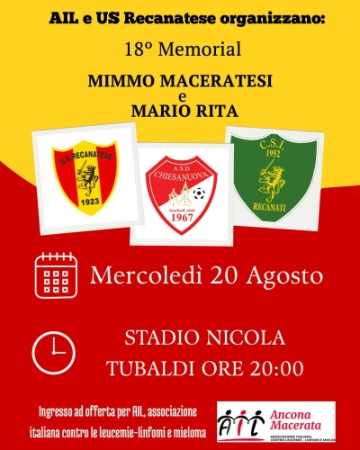 Recanatese, Chiesanuova e Csi Recanati in campo per il Memorial Maurizio Maceratesi-Mario Rita