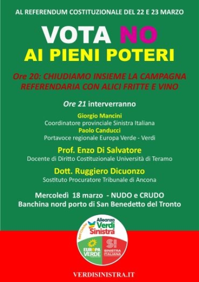 Chiusura della Campagna Referendaria per il NO con Alleanza Verdi e Sinistra