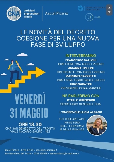 Decreto legge Coesione, venerdì 31 maggio un incontro informativo in CNA con l'onorevole Albano