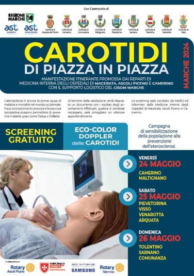 Iniziativa 'Carotidi di piazza in piazza' promossa dall'Ast di Ascoli per mercoledì 22 maggio 2024