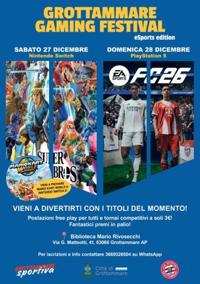 Grottammare Gaming Festival – eSports Edition: due giorni di tornei e videogiochi in Biblioteca