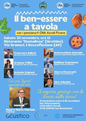 "Il ben-essere a tavola", sabato 30 novembre a Roccafluvione