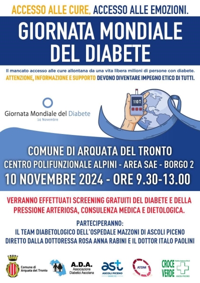 GIORNATA MONDIALE DEL DIABETE: AD ARQUATA SCREENING GRATUITO  A CURA DELL’UOC DI MALATTIE METABOLICHE E DIABETOLOGIA DELL’AST