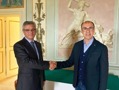 Il saluto del Presidente della Banca Del Piceno Sandro Donati all’ex Vice Direttore Generale Francesco Merletti