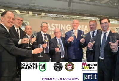 VINITALY, IN “TERRAZZA MARCHE” BRINDISI CON TRE MINISTRI  LOLLOBRIGIDA (AGRICOLTURA): REGIONE PROTAGONISTA GRAZIE ALLA CRESCITA DEGLI ULTIMI ANNI  IL PRESIDENTE ACQUAROLI: VINO STRAORDINARIO TESTIMONIAL DEL TERRITORIO