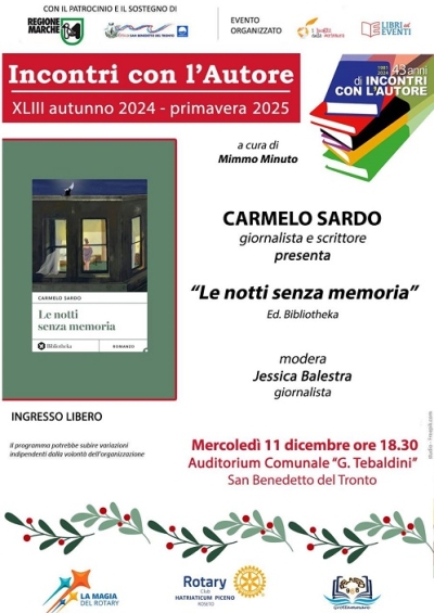 Carmelo Sardo presenta a San Benedetto il libro ”Le notti senza memoria“