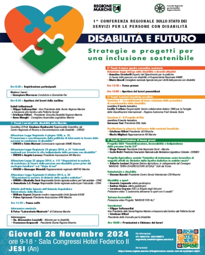 1&deg; Conferenza Regionale sulla Disabilit&agrave; il 28 novembre a Jesi: &ldquo;Disabilit&agrave; e Futuro: strategie e progetti per un&rsquo;inclusione sostenibile&rdquo;