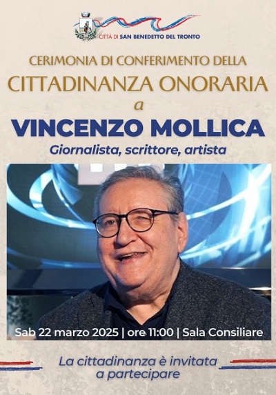 Sabato 22 marzo la cittadinanza onoraria a Vincenzo Mollica