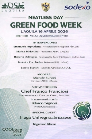 ADSU L'AQUILA: UNIVAQ E AZIENDA PER IL DIRITTO AGLI STUDI ADERISCONO ALLA GREEN FOOD WEEK.
