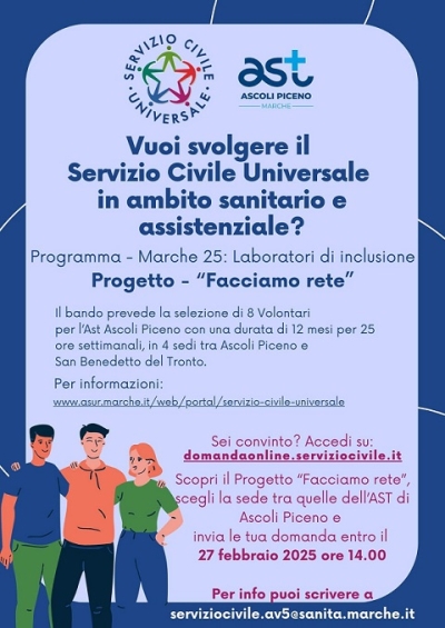 Servizio civile universale nell'Ast di Ascoli: domande entro il 27 febbraio 2025
