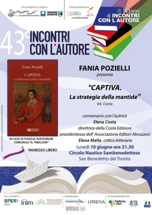 Fania Pozielli presenta il libo &ldquo;CAPTIVA. La strategia della mantide&rdquo; luned&igrave; 10 giugno presso il Circolo Nautico Sambenedettese