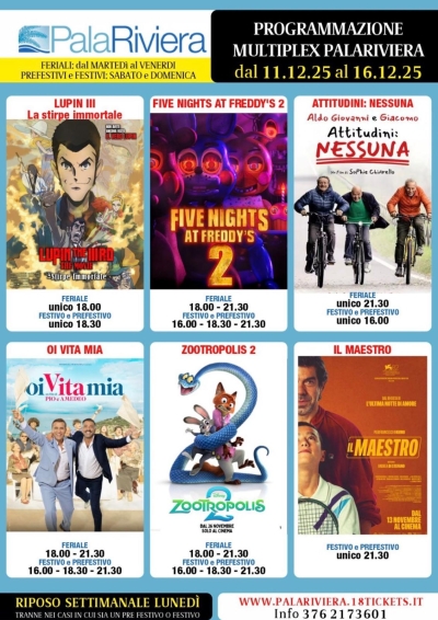 Programmazione Multiplex Palariviera di San Benedetto del Tronto dal 11 al 16 dicembre 2025