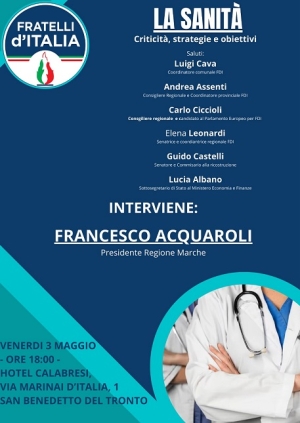 A San Benedetto venerd&igrave; 3 maggio dibattito sul tema "La sanit&agrave;"
