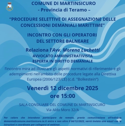 Assegnazione delle concessioni demaniali marittime: il comune di Martinsicuro organizza un tavolo tecnico con gli operatori