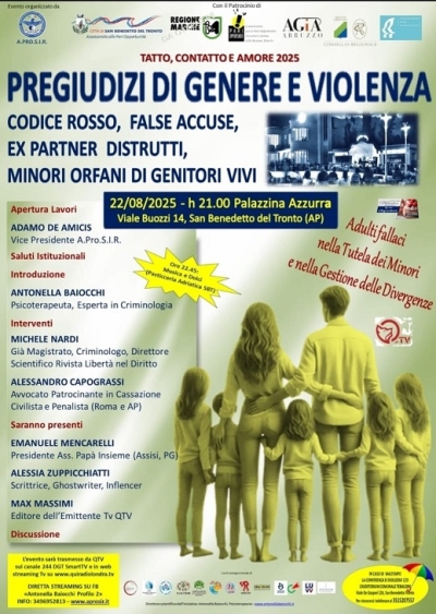 La conferenza 'Pregiudizi di genere e violenza' si terrà presso l'Auditorium Tebaldini