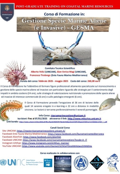 Aperte le iscrizioni ai corsi del settore risorse marine costiere di Unicam