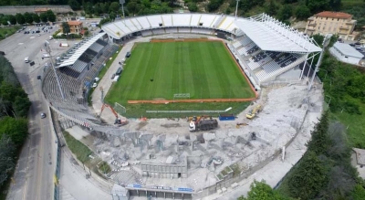 Ascoli Piceno - Nuova Curva Sud al Del Duca: effettuato altro step nei lavori