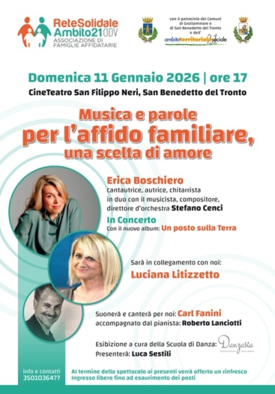 Musica, parole, emozioni in un evento a sostegno dell’affido familiare con Erica Boschiero e Luciana Littizzetto