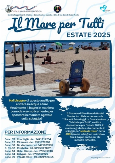 “Il mare per tutti”, sedie JOB a disposizione negli stabilimenti balneari