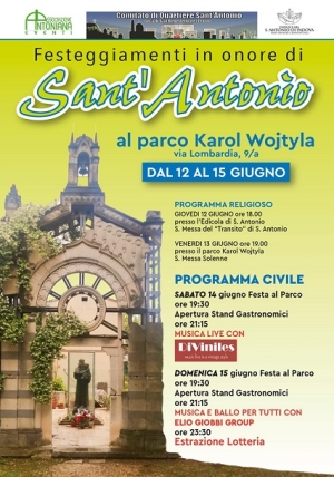 SABATO E DOMENICA RITORNA LA TRADIZIONALE FESTA DI SANT&rsquo;ANTONIO AL PARCO KAROL WOJTYLA