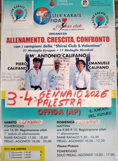 Appuntamento il 3 e 4 gennaio 2026 con il Master Karate Offida